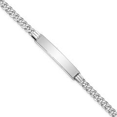 14k White Gold Polished Solid Chain/Solid Plate Flat Curb Link 33.5x7mm Plate 7 inch ID Bracelet