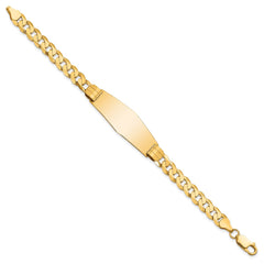 14k Polished Solid Chain/Solid Plate Curb Link Soft Diamond Shape 37.5x14mm Plate 8 inch ID Bracelet