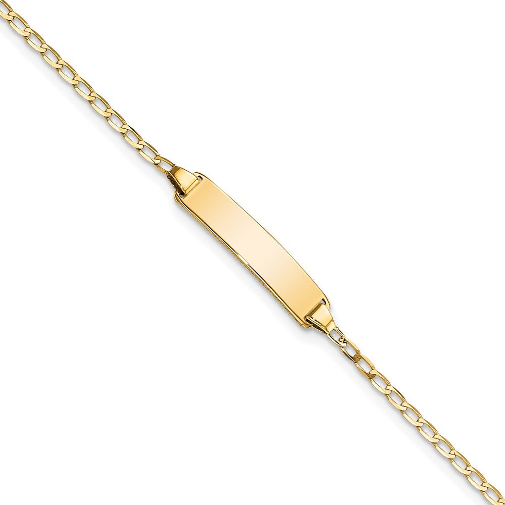 14k Polished Solid Chain/Solid Plate Flat Curb Link 19.5x3.5mm Plate 7 inch ID Bracelet