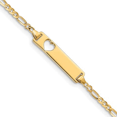 14k Polished Solid Chain/Solid Plate Figaro Link Cut-out Heart 20x5mm Plate 7 inch ID Bracelet - 2
