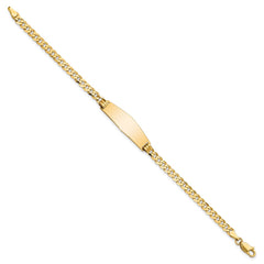 14k Polished Solid Chain/Solid Plate Flat Curb Link Soft Diamond Shape 28x9.8mm Plate 7 inch ID Bracelet