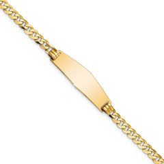 14k Polished Solid Chain/Solid Plate Flat Curb Link Soft Diamond Shape 28x9.8mm Plate 7 inch ID Bracelet