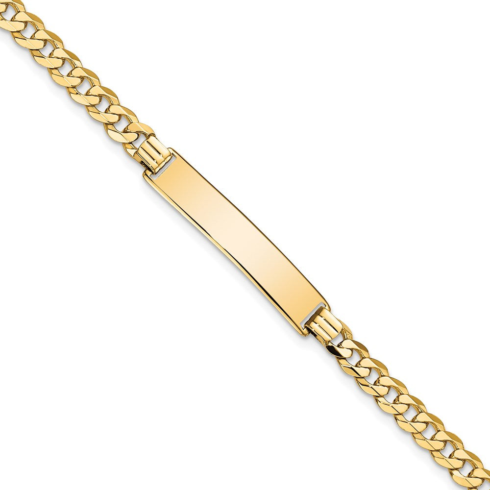 14k Polished Solid Chain/Solid Plate Flat Curb Link 32.5x6.5mm Plate 8 inch ID Bracelet