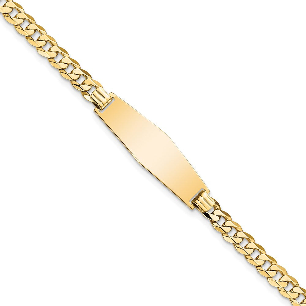 14k Polished Solid Chain/Solid Plate Flat Curb Link Soft Diamond Shape 28x9.3mm Plate 7 inch ID Bracelet