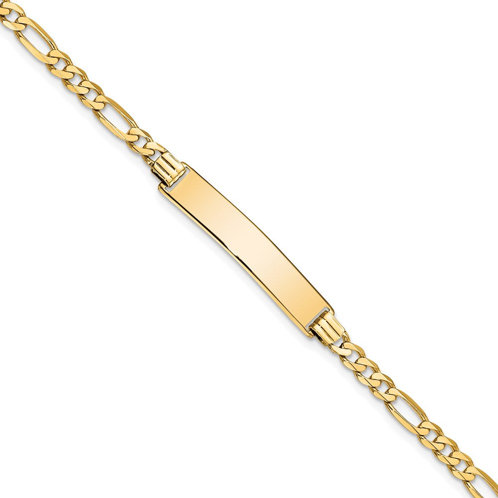 14k Polished Solid Chain/Solid Plate Flat Figaro Link 32.5x6.2mm Plate 7 inch ID Bracelet