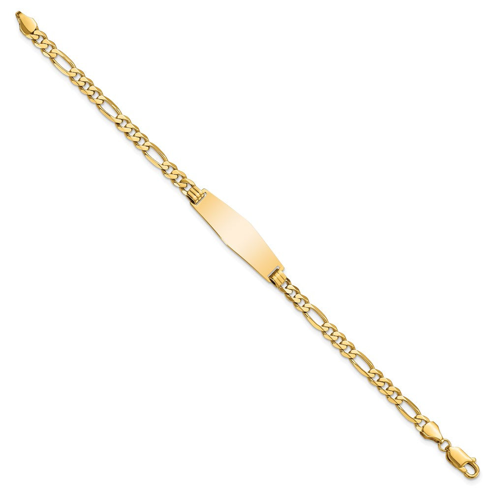 14k Polished Solid Chain/Solid Plate Flat Figaro Link Soft Diamond Shape 28x9.5mm Plate 8 inch ID Bracelet - 2