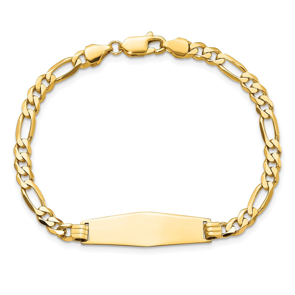 14k Polished Solid Chain/Solid Plate Flat Figaro Link Soft Diamond Shape 28x9.5mm Plate 8 inch ID Bracelet - 2