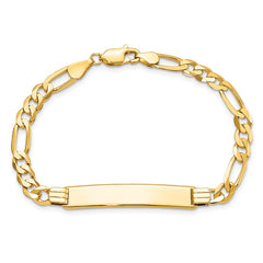 14k Polished Solid Chain/Solid Plate Flat Figaro Link 33.5x7mm Plate 7 inch ID Bracelet