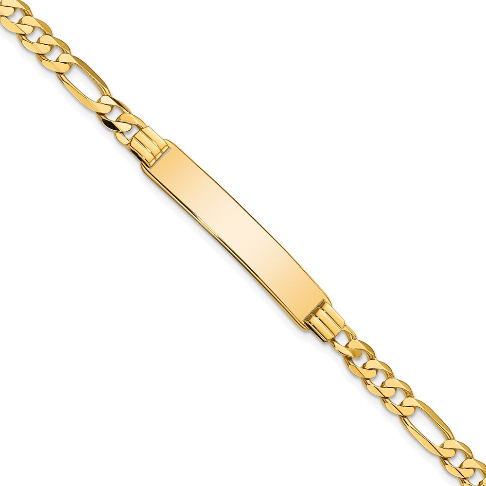14k Polished Solid Chain/Solid Plate Flat Figaro Link 33.5x7mm Plate 7 inch ID Bracelet