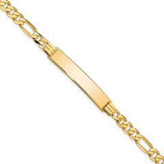 14k Polished Solid Chain/Solid Plate Flat Figaro Link 33.5x7mm Plate 8 inch ID Bracelet