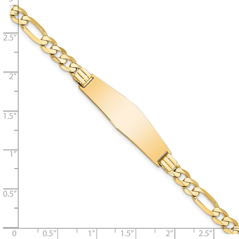 14k Polished Solid Chain/Solid Plate Flat Figaro Link Soft Diamond Shape 33x9mm Plate 8 inch ID Bracelet