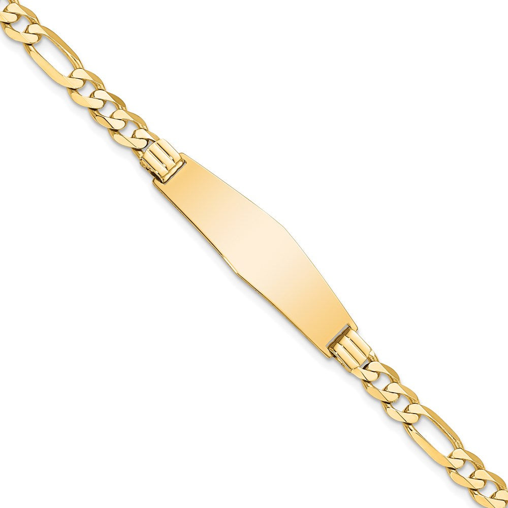 14k Polished Solid Chain/Solid Plate Flat Figaro Link Soft Diamond Shape 33x9mm Plate 7 inch ID Bracelet