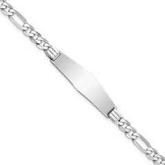 14k White Gold Polished Solid Chain/Solid Plate Figaro Link Soft Diamond Shape 33x9mm Plate 8 inch ID Bracelet