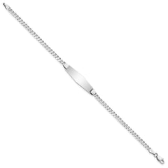 14k White Gold Polished Solid Chain/Solid Plate Flat Curb Link Soft Diamond Shape 24.5x7.5mm Plate 8 inch ID Bracelet