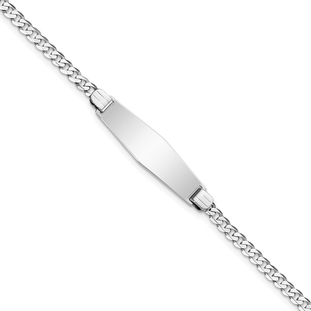 14k White Gold Polished Solid Chain/Solid Plate Flat Curb Link Soft Diamond Shape 24.5x7.5mm Plate 7 inch ID Bracelet