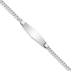 14k White Gold Polished Solid Chain/Solid Plate Flat Curb Link Soft Diamond Shape 24.5x7.5mm Plate 7 inch ID Bracelet