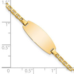 14k Polished Solid Chain/Solid Plate Anchor Link Oval 18.5x8mm Plate 6 inch Baby/Child ID Bracelet