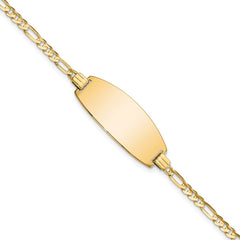 14k Polished Solid Chain/Solid Plate Figaro Link Oval 24x10.5mm Plate 8 inch ID Bracelet