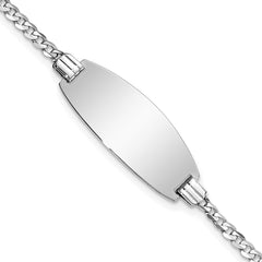 14k White Gold Polished Solid Chain/Solid Plate Curb Link Oval 24x10.5mm Plate 7 inch ID Bracelet