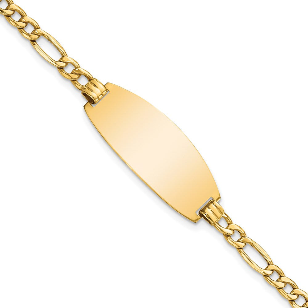 14k Polished Semi-Solid Chain/Solid Plate Figaro Link Oval 26.5x11.5mm Plate 8 inch ID Bracelet