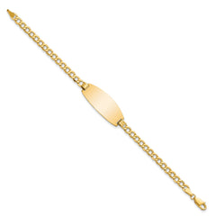 14k Polished Semi-Solid Chain/Solid Plate Curb Link Oval 27x11.5mm Plate 8 inch ID Bracelet