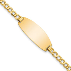 14k Polished Semi-Solid Chain/Solid Plate Curb Link Oval 27x11.5mm Plate 8 inch ID Bracelet