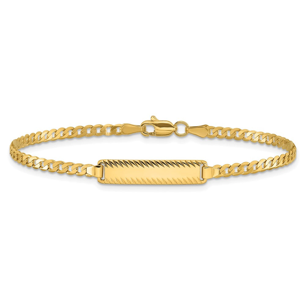 14k Polished Solid Chain/Solid Plate Curb Link Diamond-cut 20x5mm Plate 8 inch ID Bracelet