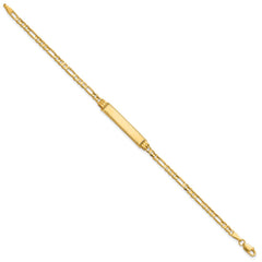 14k Polished Solid Chain/Solid Plate 3.0mm Figaro Link Diamond-cut 27x5.5mm Plate 8 inch ID Bracelet