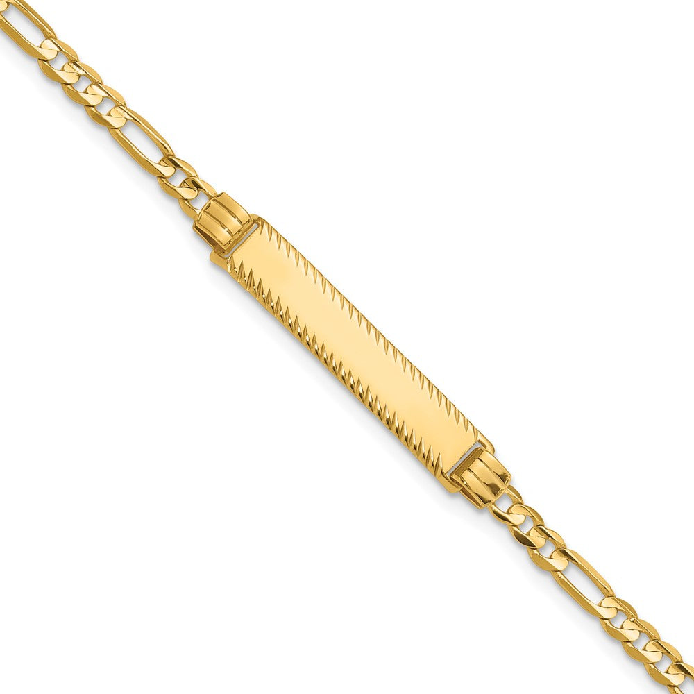 14k Polished Solid Chain/Solid Plate 3.0mm Figaro Link Diamond-cut 27x5.5mm Plate 8 inch ID Bracelet