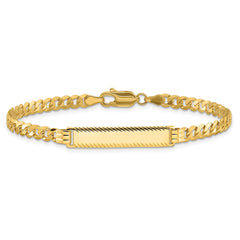 14k Polished Solid Chain/Solid Plate Flat Curb Link Diamond-cut 27x5.5mm Plate 7 inch ID Bracelet