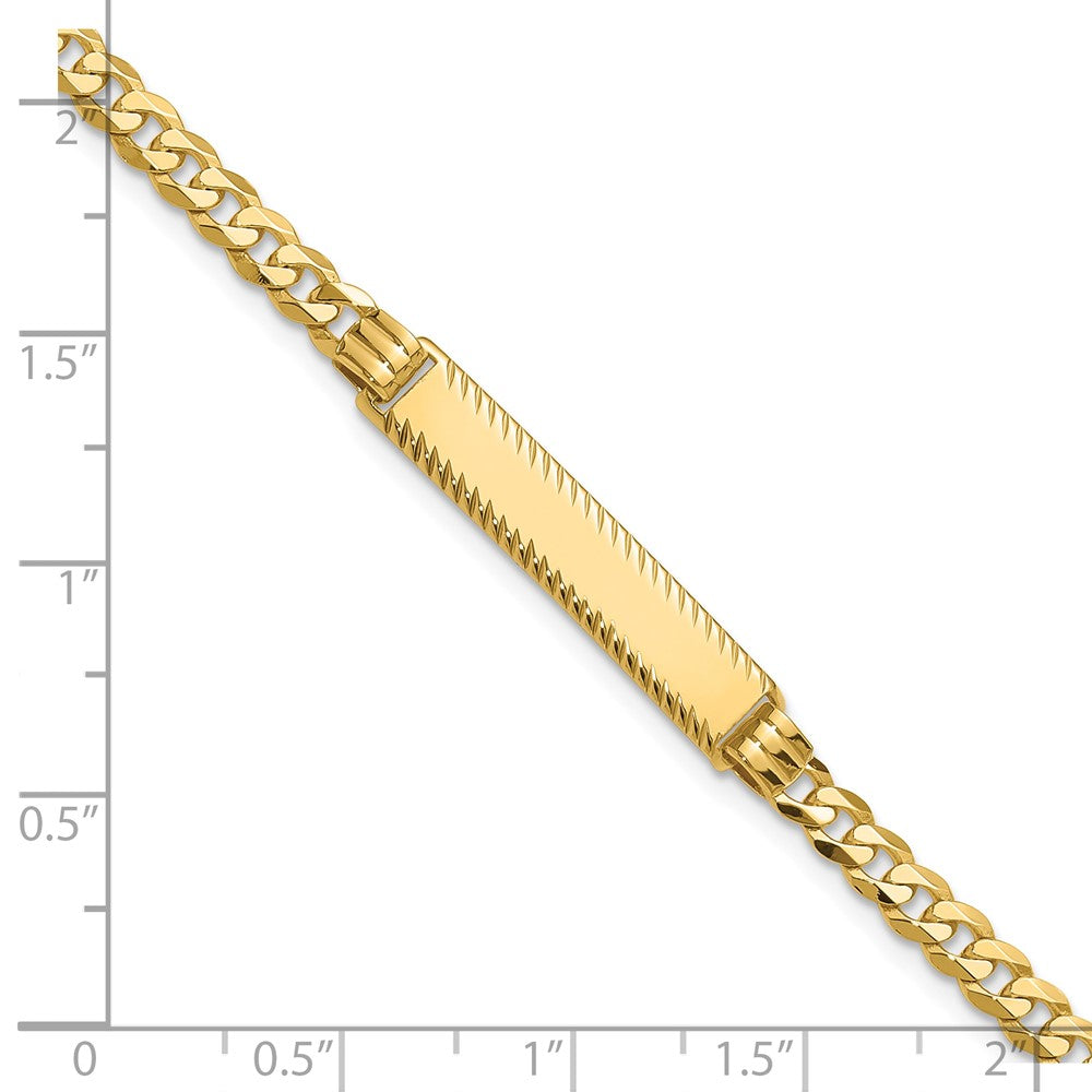 14k Polished Solid Chain/Solid Plate Flat Curb Link Diamond-cut 27x5.5mm Plate 7 inch ID Bracelet