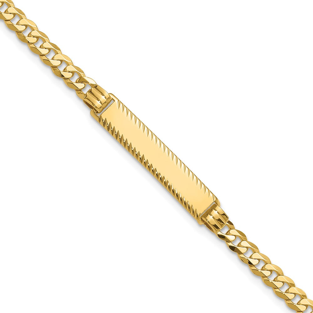 14k Polished Solid Chain/Solid Plate Flat Curb Link Diamond-cut 27x5.5mm Plate 8 inch ID Bracelet