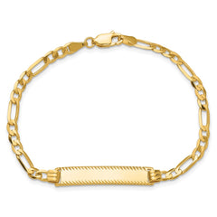 14k Polished Solid Chain/Solid Plate Flat Figaro Link Diamond-cut 29x6.5mm Plate 7 inch ID Bracelet