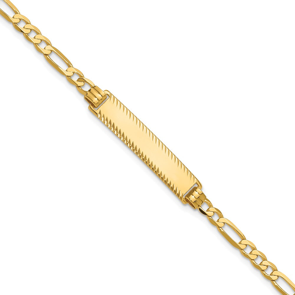 14k Polished Solid Chain/Solid Plate Flat Figaro Link Diamond-cut 29x6.5mm Plate 8 inch ID Bracelet