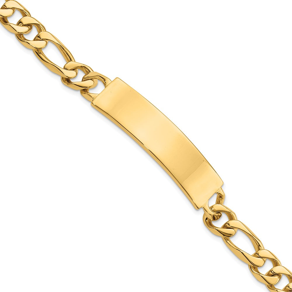 14k Polished Solid Chain/Solid Plate Figaro Link 47x12mm Plate 8 inch ID Bracelet