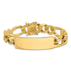 14k Hand-polished Solid Chain/Solid Plate Figaro Link 48x15mm Plate 8.5 inch ID Bracelet