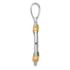 Sterling Silver Rhodium-plated Antiqued Gold-tone Ship Coin Pendant