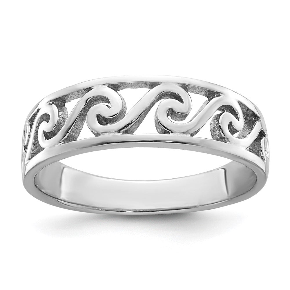 Sterling Silver Rhodium-plated Cut-Out Polished Wave Band Ring - 4