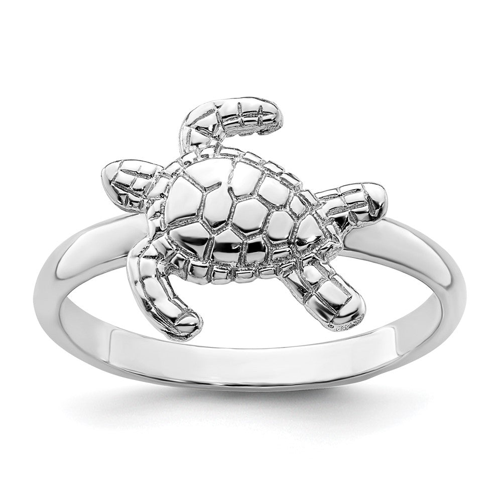 Sterling Silver Rhodium-plated Polished Turtle Ring - 2