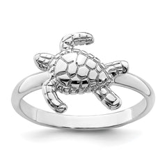 Sterling Silver Rhodium-plated Polished Turtle Ring - 2