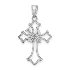 14K White Gold Polished Cross w/ Dove Charm