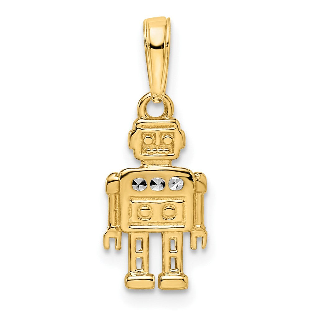 14k w/ White Rhodium Diamond-cut Robot Pendant