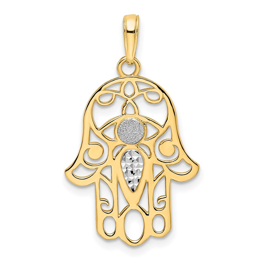 14k & White Rhodium D/C Evil Eye Hamsa Pendant - 3