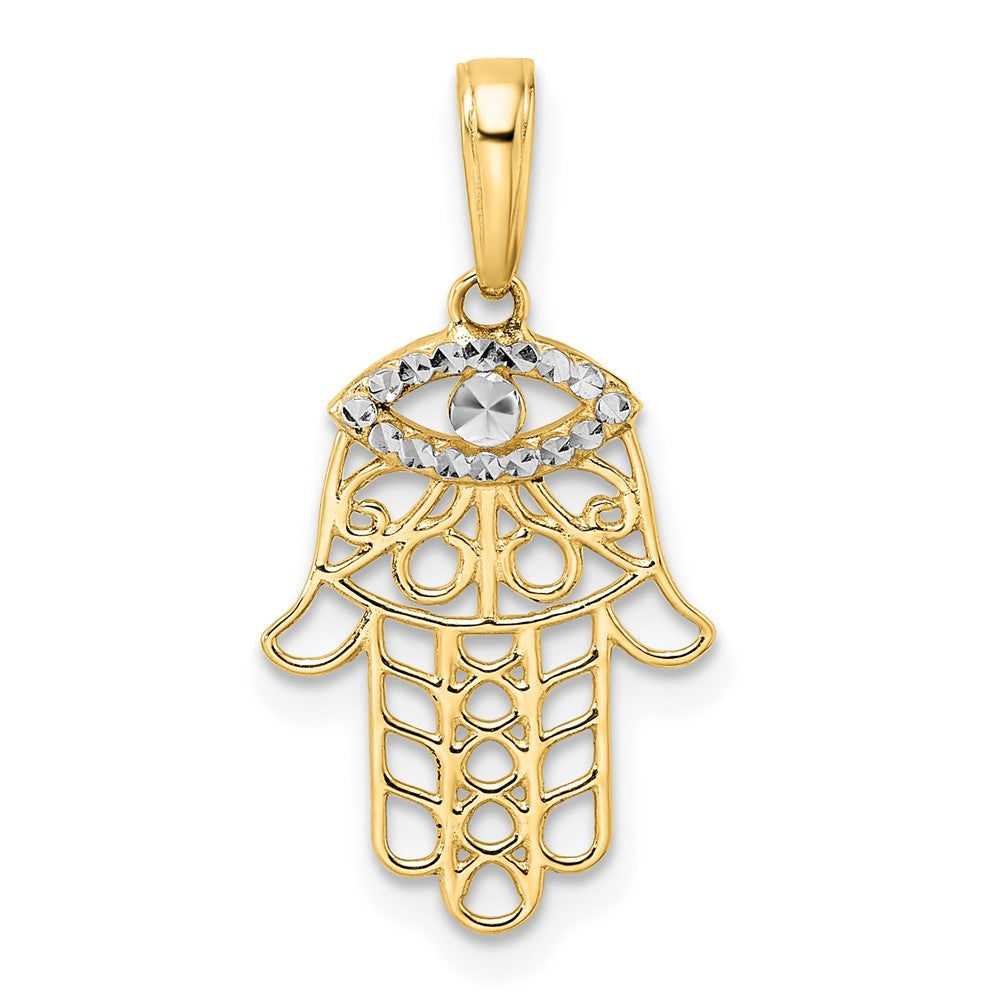 14k & White Rhodium D/C Evil Eye Hamsa Pendant - 2