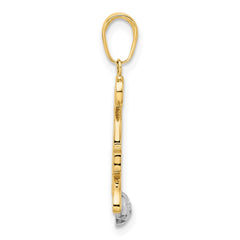14k and White Rhodium Diamond-cut Cat and Ball Pendant