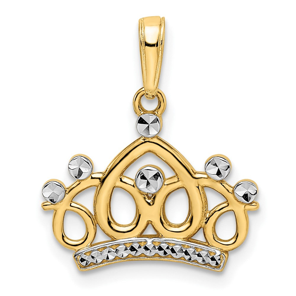 14k and White Rhodium Diamond-cut Crown Pendant - 4