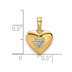 14k and White Rhodium D/iamond-cut Puffy Heart Pendant