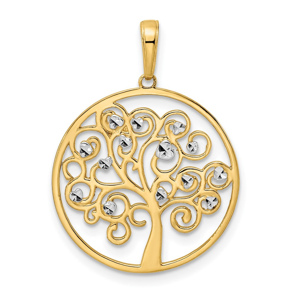 14k and White Rhodium Diamond-cut Tree of Life Pendant - 2