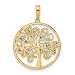 14k and White Rhodium Diamond-cut Tree of Life Pendant - 2