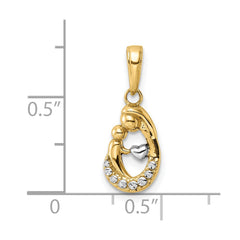 14k and White Rhodium Diamond-cut Mother and Baby Teardrop Pendant